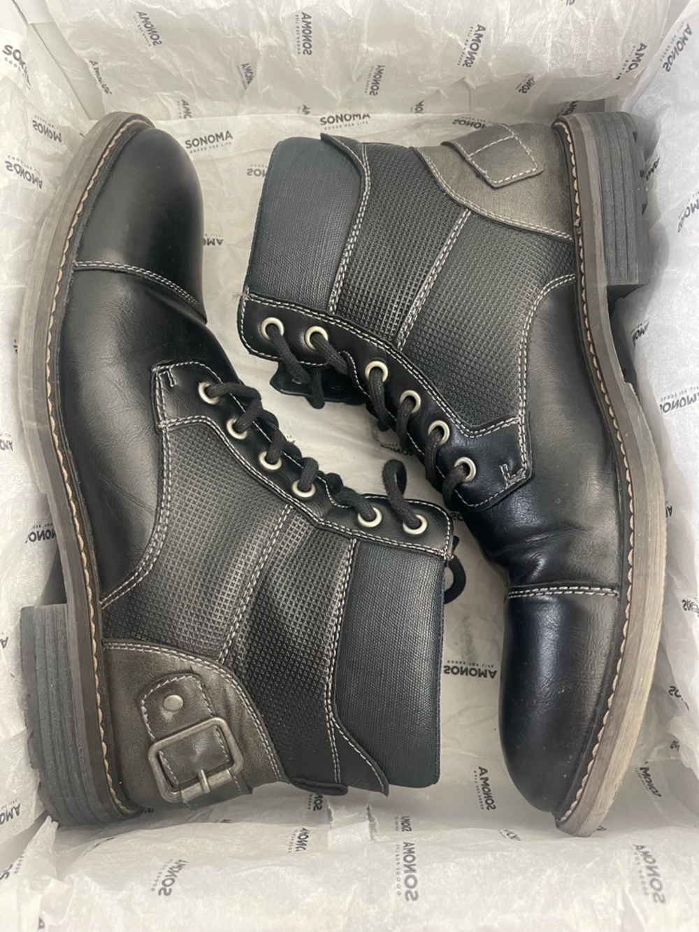 Men's Black Lace-Up Leather Boots